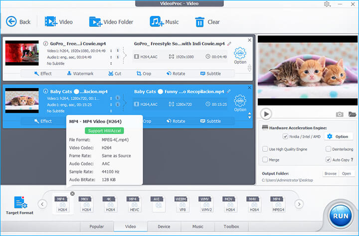 Load VFR video and select output